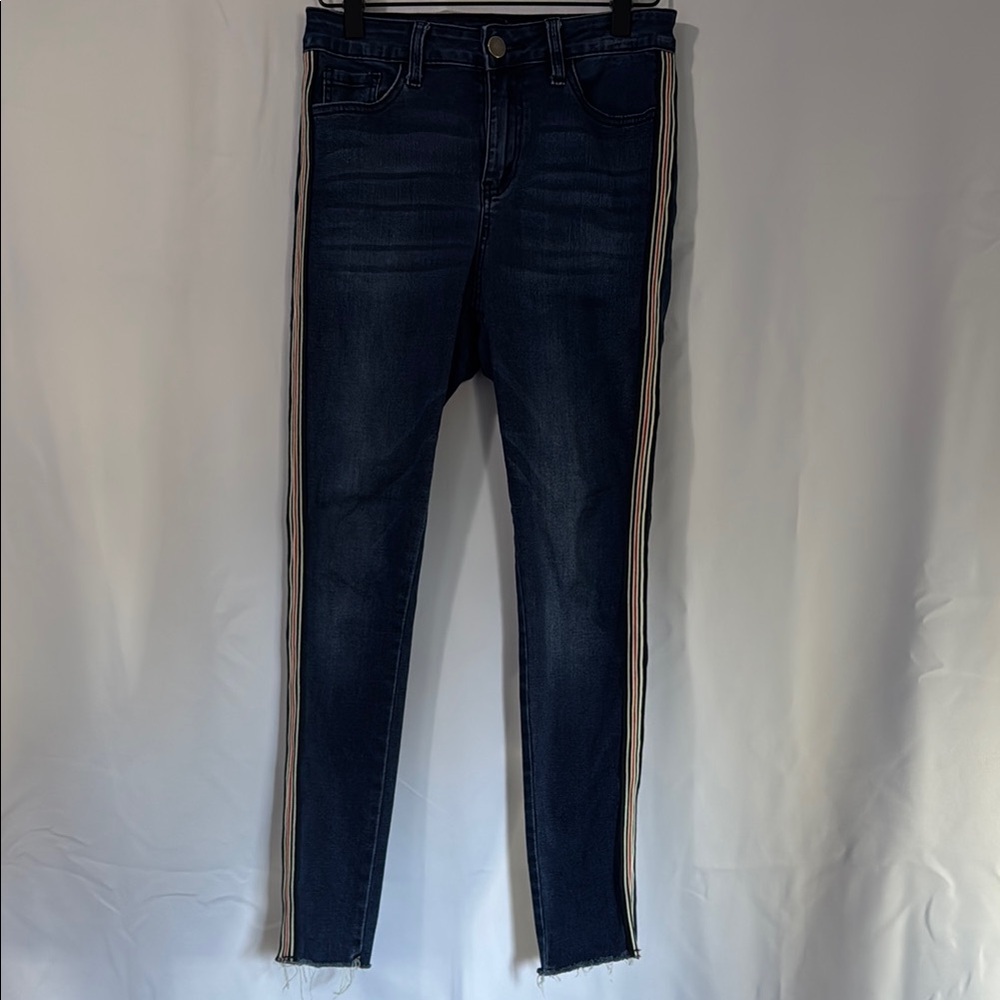 Forever 21 | Blue Skinny Jeans High-Rise Stretch with Side Stripe Detail